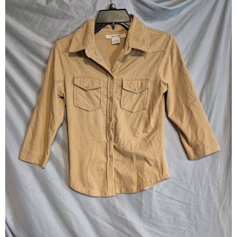 Free People  Tan Button Up Short Small